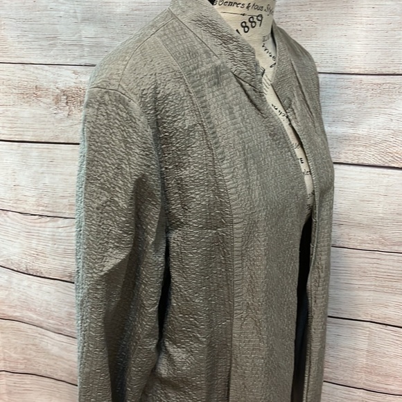 Eileen Fisher Open Jacket Tussah Silk Pockets XL Cardigan Crinkle Pop Collar - Picture 3 of 9